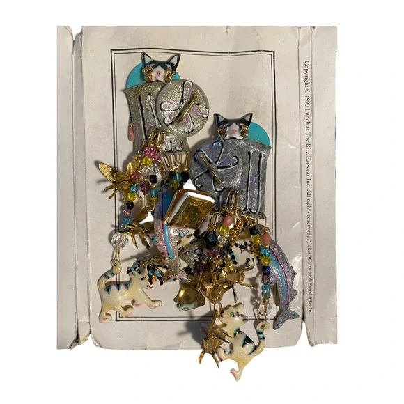 Vintage Lunch at the Ritz “Carte Du Jour” Alley Cat Trash Earrings